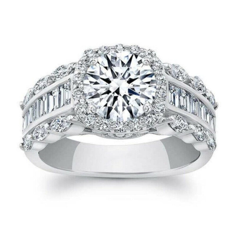 New Nice 925 Silver Round Cut White Sapphire Ring
